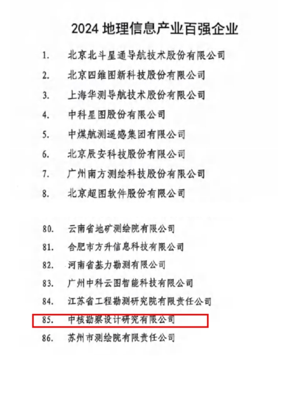 20240703 九游会J9官方网站勘察连续4年入选中国“地理信息产业百强企业”